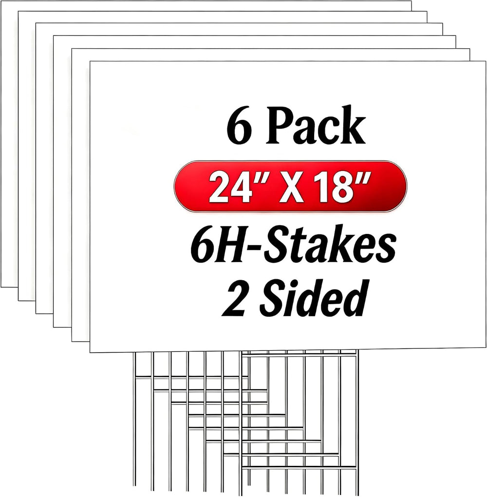 IKAYAS 6 Pack 24X18inch Blank Yard Signs with Stakes Corrugated Sign