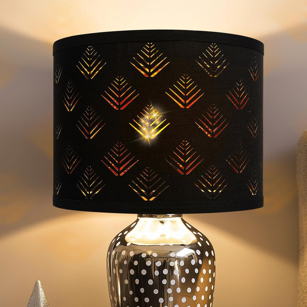 Lamp Shades Set of 2, Drum Lampshades with Leaf Design, 13" Top x 13&quo...