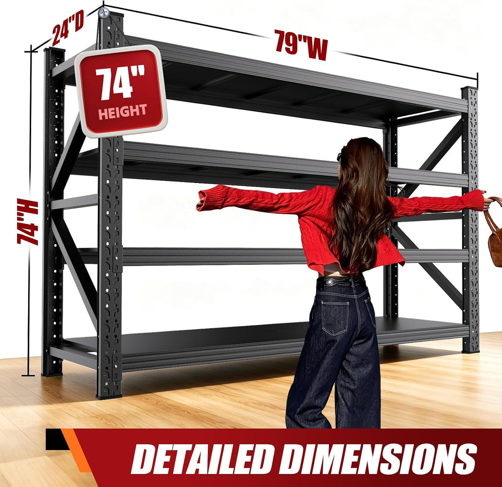 79" W Heavy Duty Storage Shelves, Adjustable Garage Shelving Unit