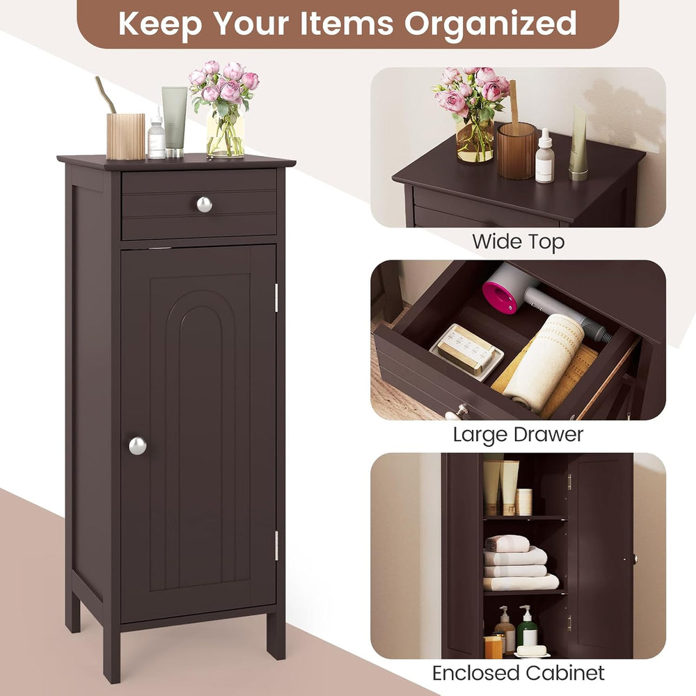 GLACER Bathroom Storage Cabinet, Single Door Narrow Floor Cabinet (Brown)