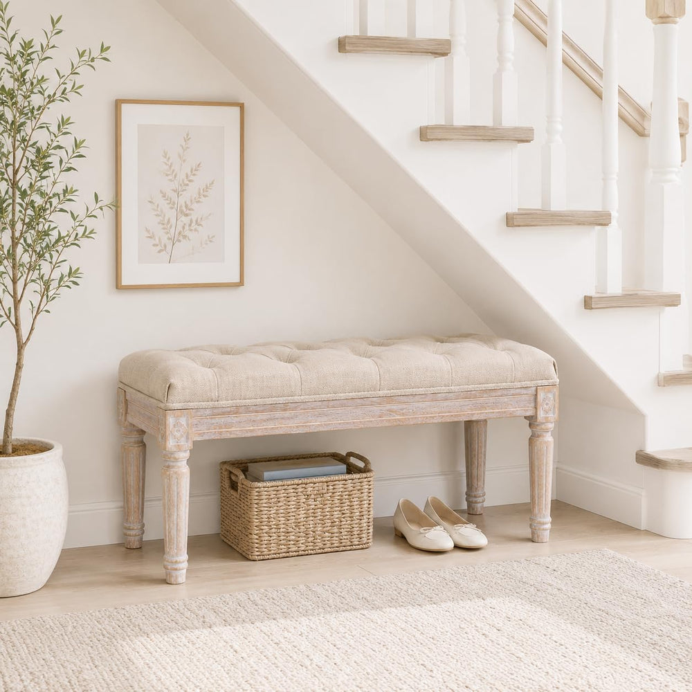 Kmax Tufted Entryway Bench, Upholstered Rustic Ottoman Bench, 31.5" x 15...