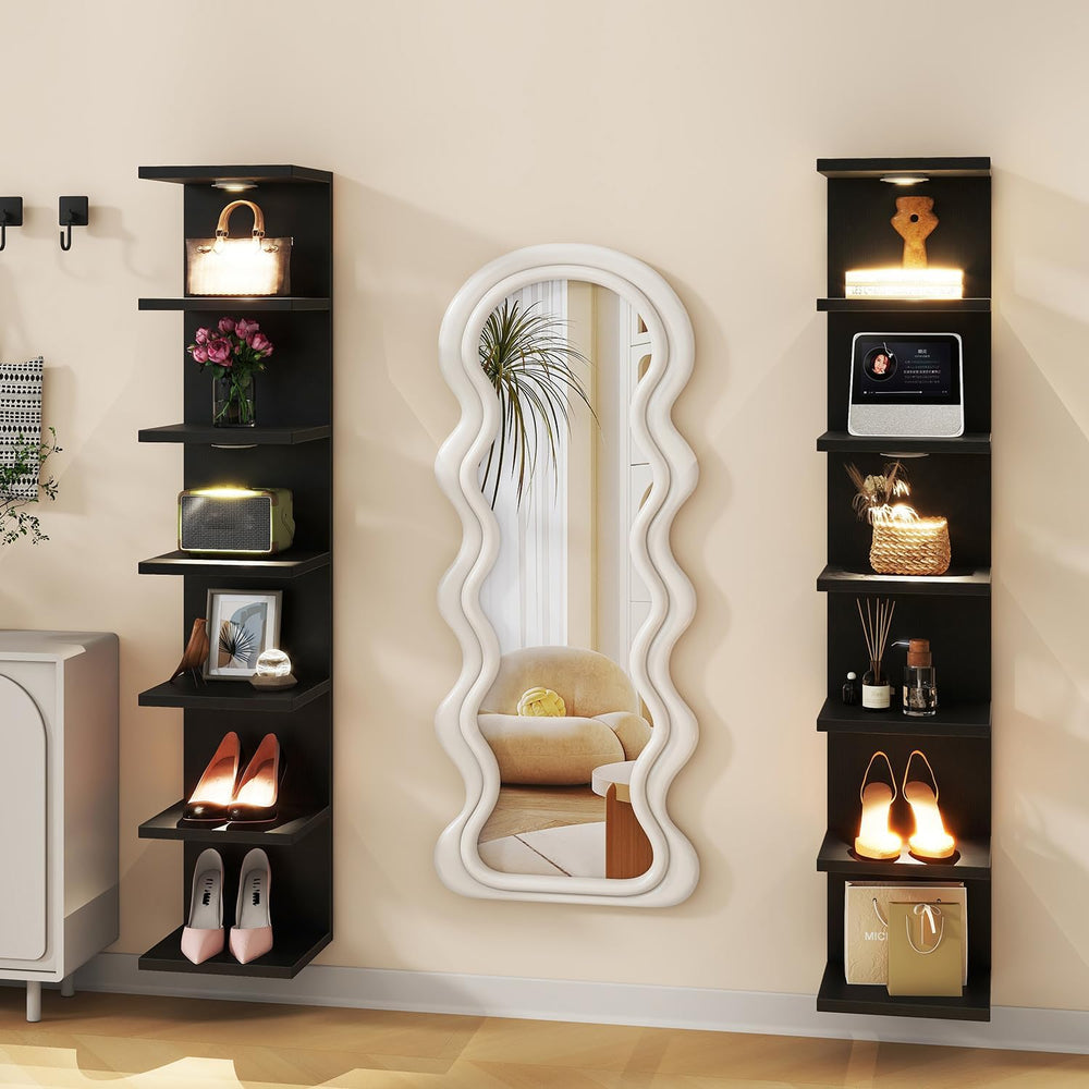 IBUYKE 7 Tier Wall Shelf Unit with LED Lights,Lack Shelf Black WBC017B