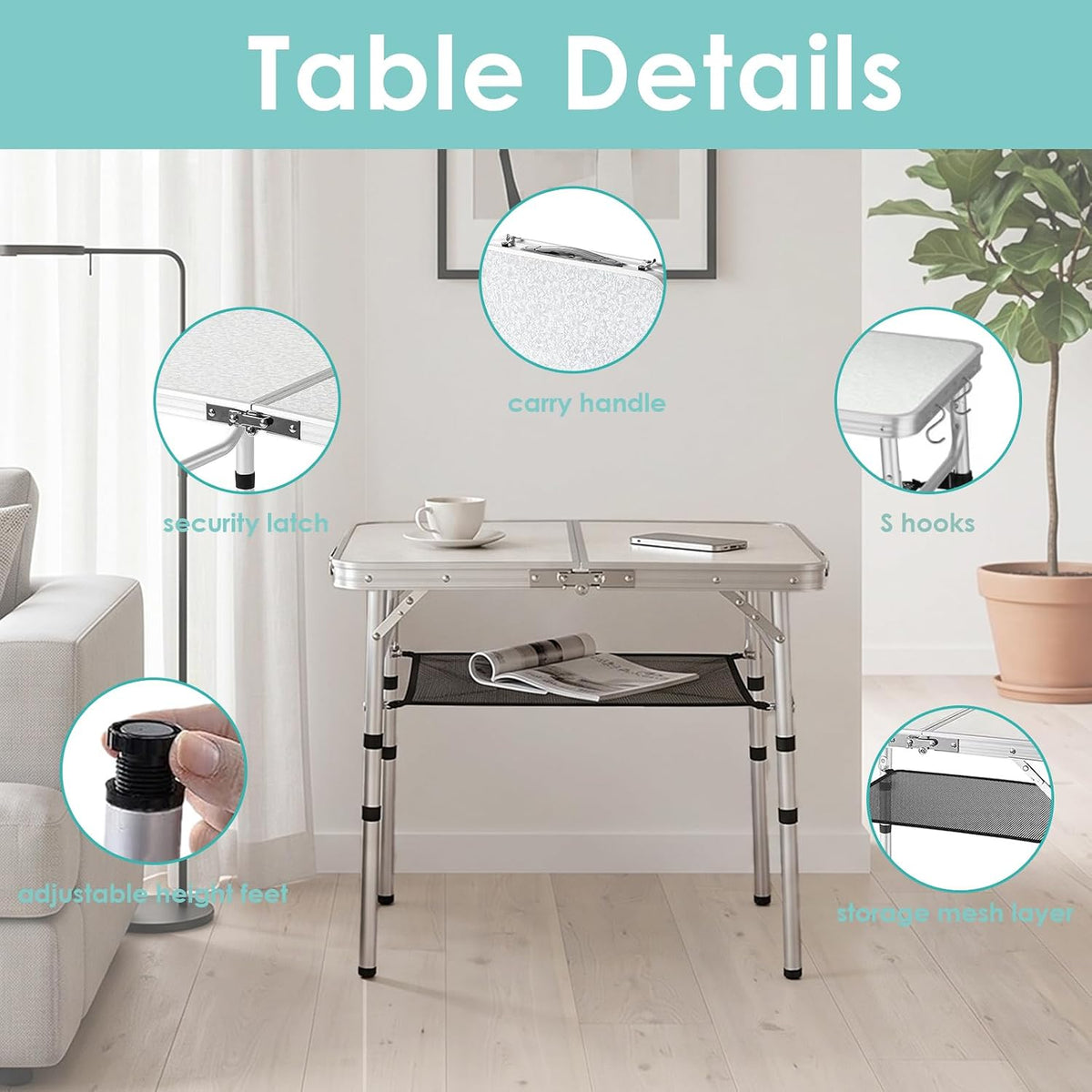 YihuiKo Folding Camping Table with Adjustable Height, Small Portable Table