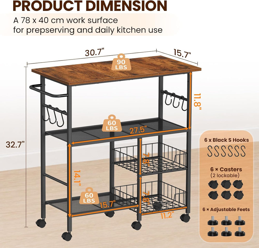 Snughome Rolling Kitchen Island with Storage, Microwave Stand Cart