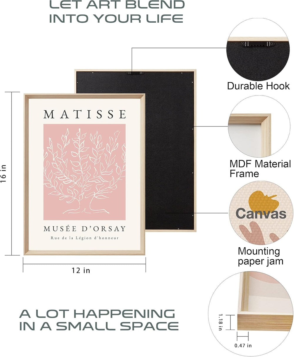 Framed Matisse Pink Wall Art Set of 3, Abstract Canvas Prints