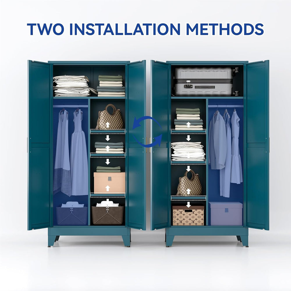 COFaR 71'' Tall Wardrobe Closet with Doors, Metal Bedroom Armoire wit...