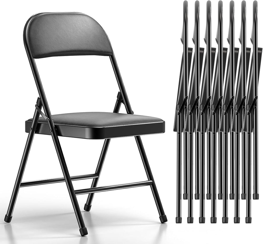 Nazhura 8 Pack Folding Chairs with Padded Vinyl Cushion Chairs with Comfortab...