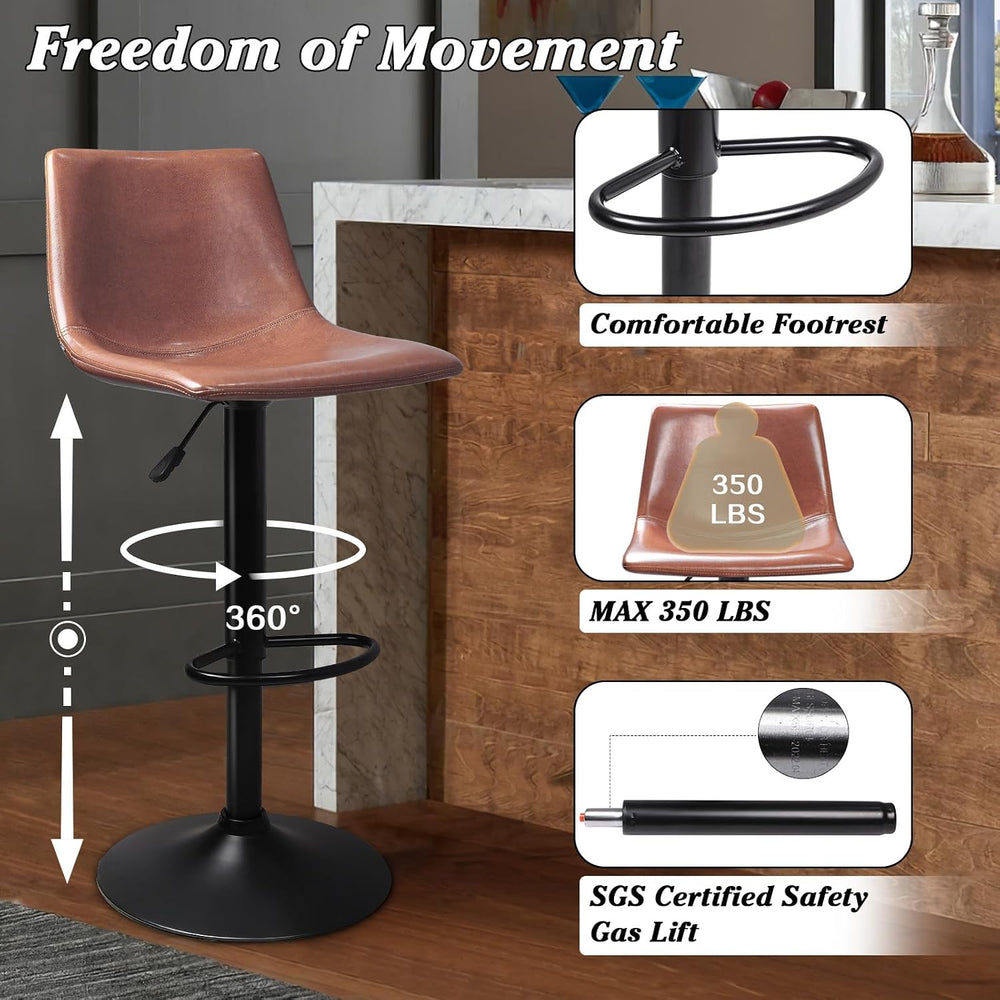 Waleaf Adjustable Bar Stools Set of 4, Modern Faux Leather Swivel Barstools