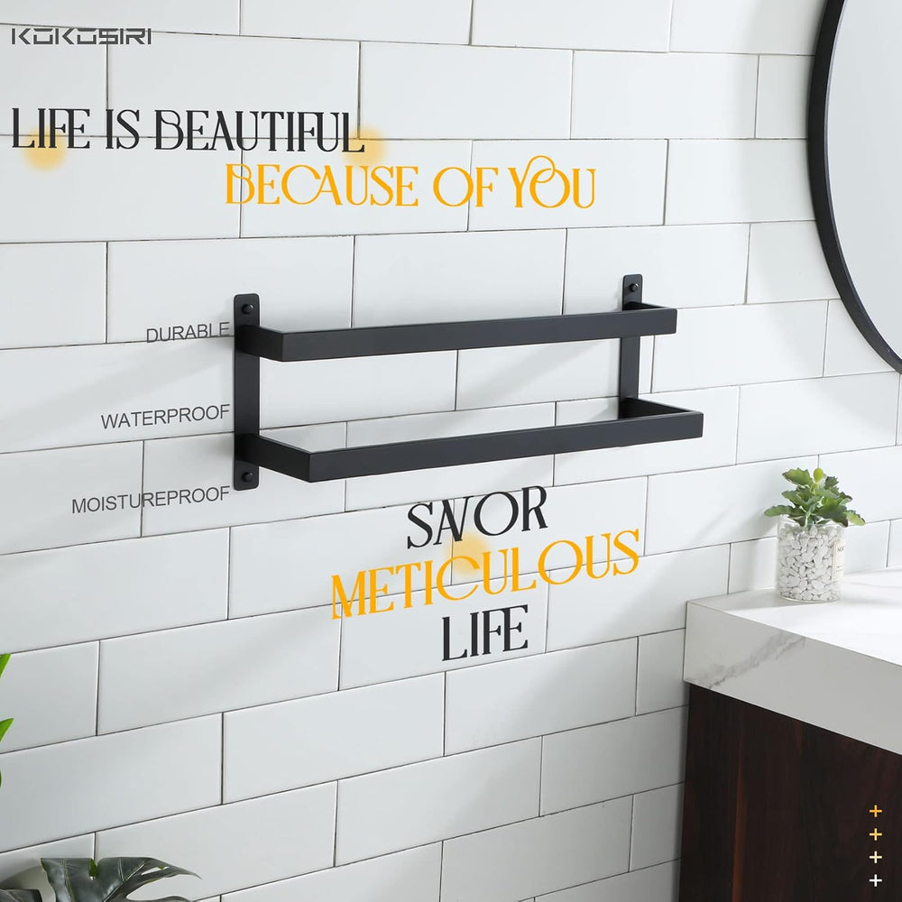 KOKOSIRI Towel Bars Black Bath Towel Holders 20 Inches Bathroom 2-Tiers Ladde...