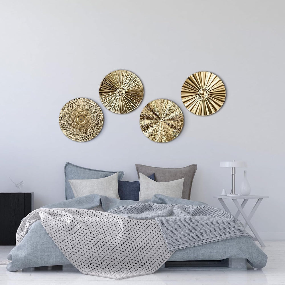 Hicarer 4 Pcs 12 Inch Gold Metal Wall Art Decor Modern Sunburst Decor