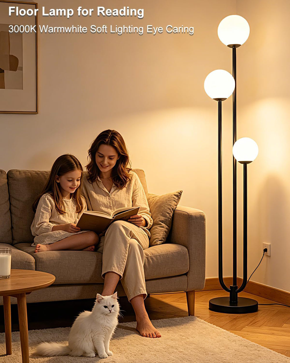63IN 3-Light Dimmable Floor Lamp, Unique Black Tall Standing Lamps with 3000K...