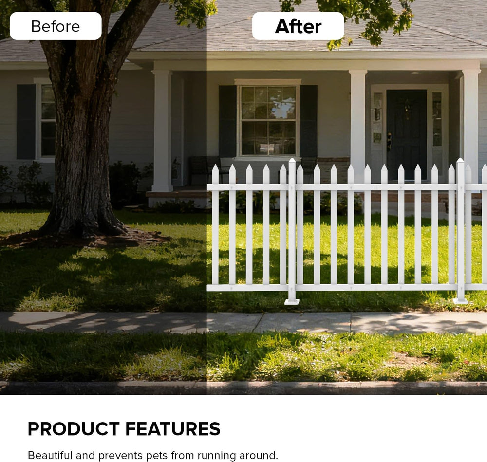 4 Sets Vinyl Picket Fence Panels White 84''Wx36''H PVC Decora...