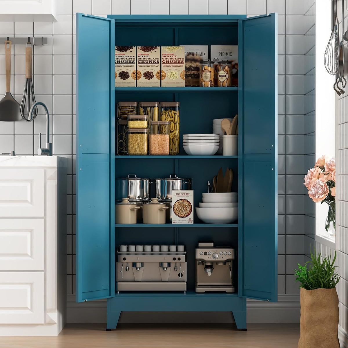 COFaR Home Farmhouse Storage Cabinet with 2 Barn Door, 61" H Metal Cabinet