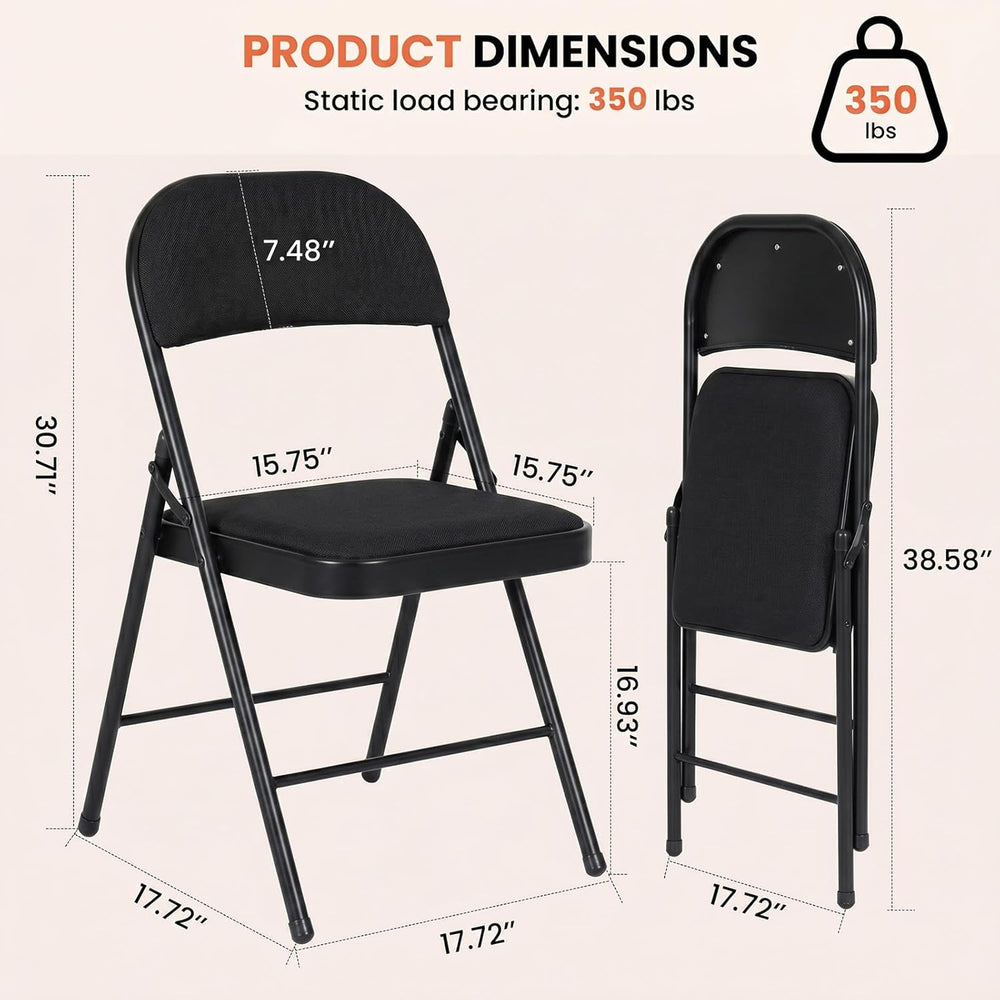 4 Pack Black Padded Folding Chairs with Cushion and Back