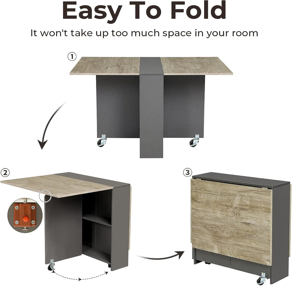 Tiptiper Folding Dining Table with 2 Storage Racks, Drop Leaf Table with 6 Wh...