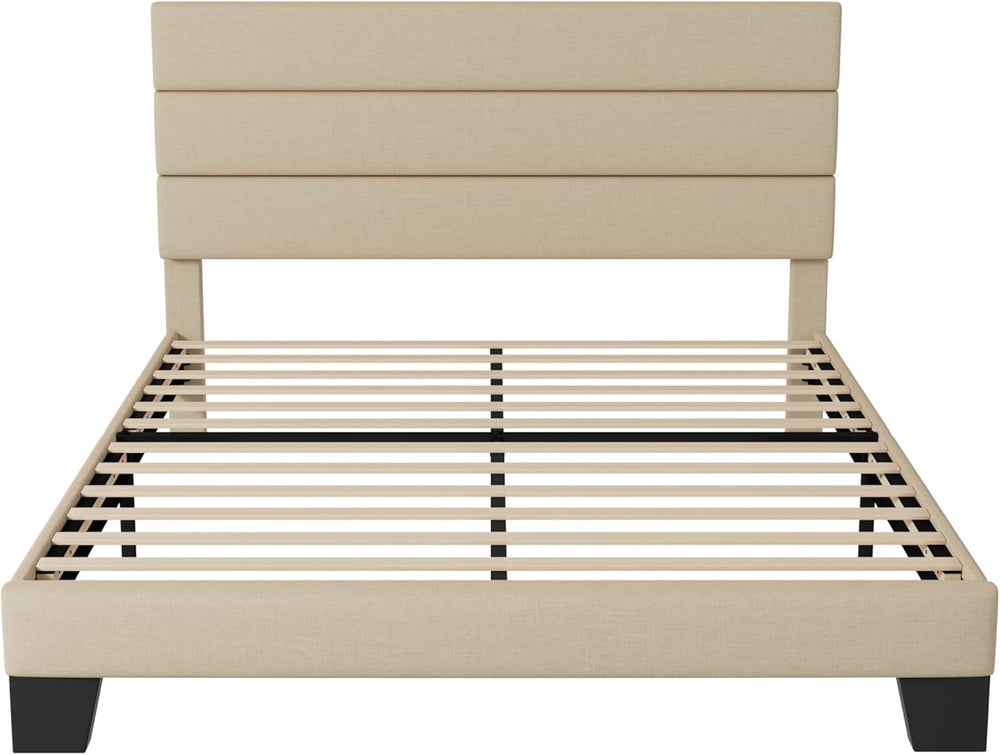 Allewie Queen Size Platform Bed Frame with Fabric Upholstered Headboard