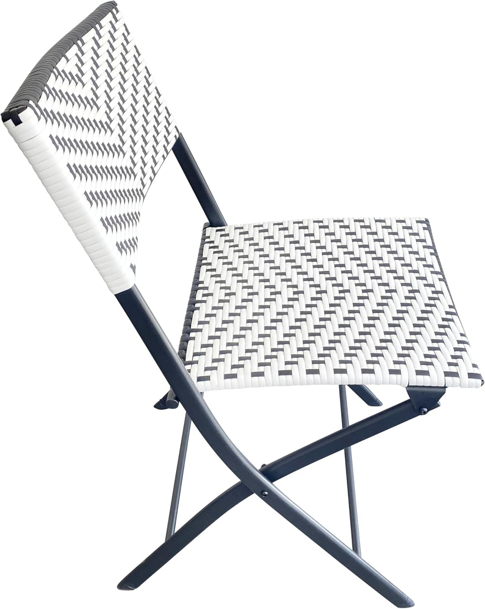 EMMA + OLIVER Black/White Folding Bistro Chairs, 2-Pack