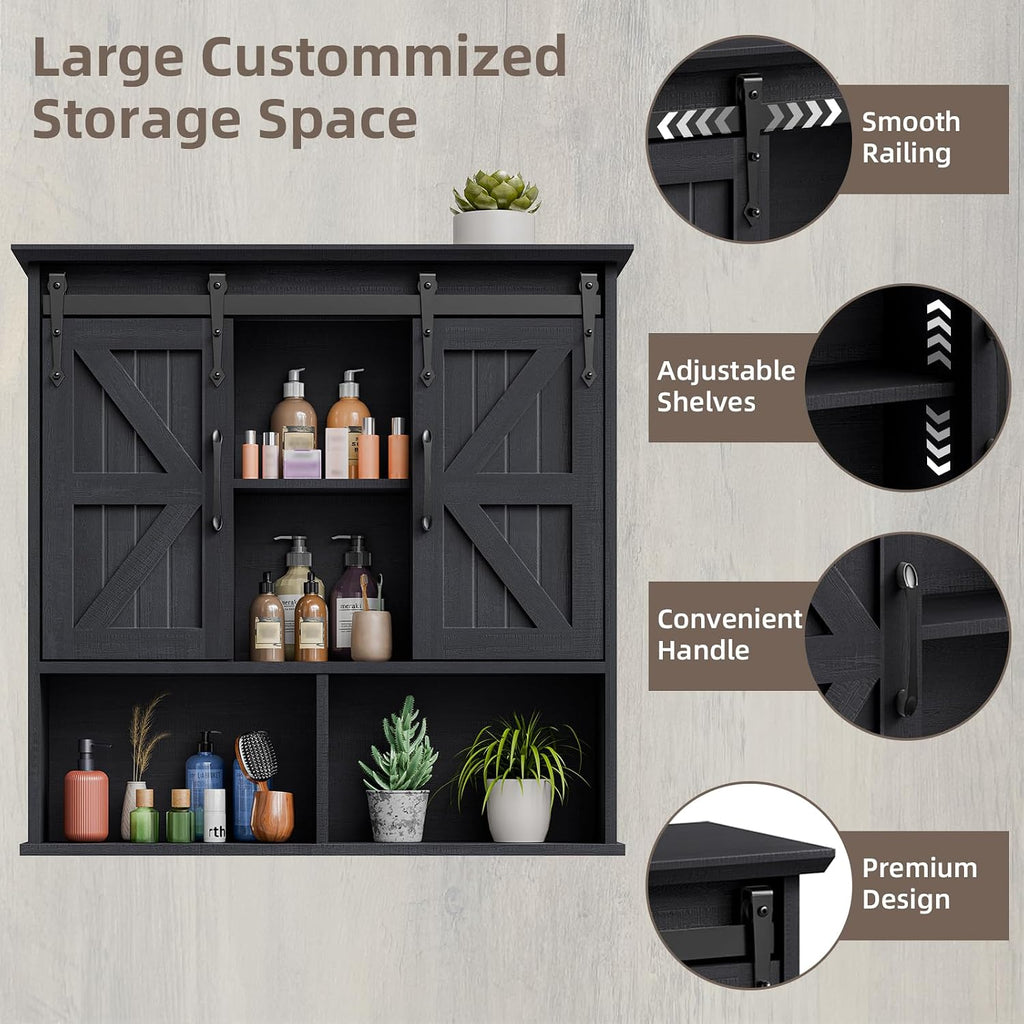 Vabches Bathroom Wall Cabinet, Farmhouse Medicine Cabinet, Black
