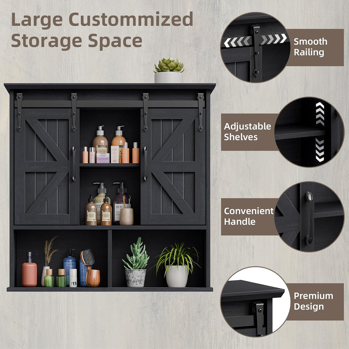 Vabches Bathroom Wall Cabinet, Farmhouse Medicine Cabinet, Black