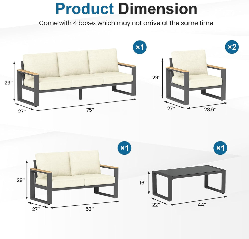 RoyalCraft Aluminum Patio Furniture, 7-Seats Metal Outdoor Furniture Set with...
