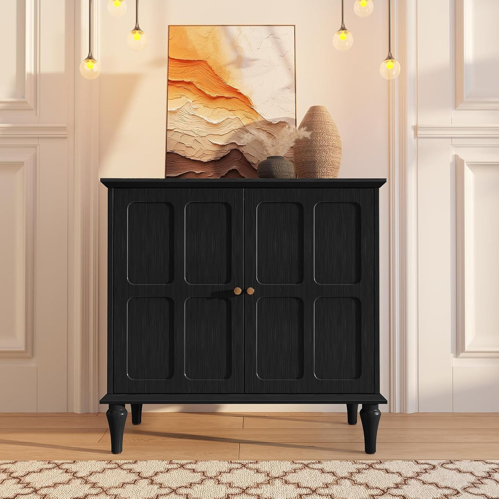 ARTPOWER Black Sideboard Buffet Cabinet with Storage, Mid-Century Modern Storage Cabinet with 2 Doors and Adjustable Shelves, Accent Style Sideboard for Entryway, Dining Room, Living Room
