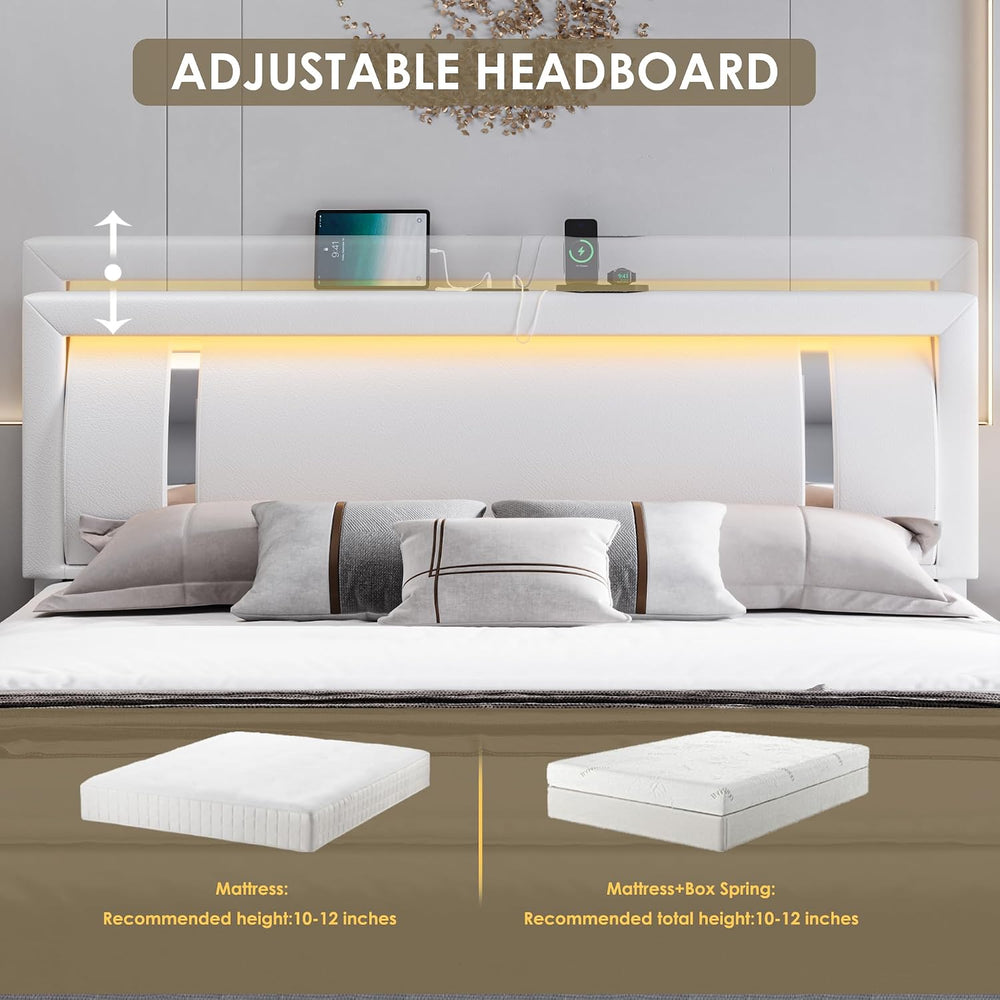 Keyluv Queen Bed Frame with RGB LED Lights Headboard & 2 Storage Drawers,...