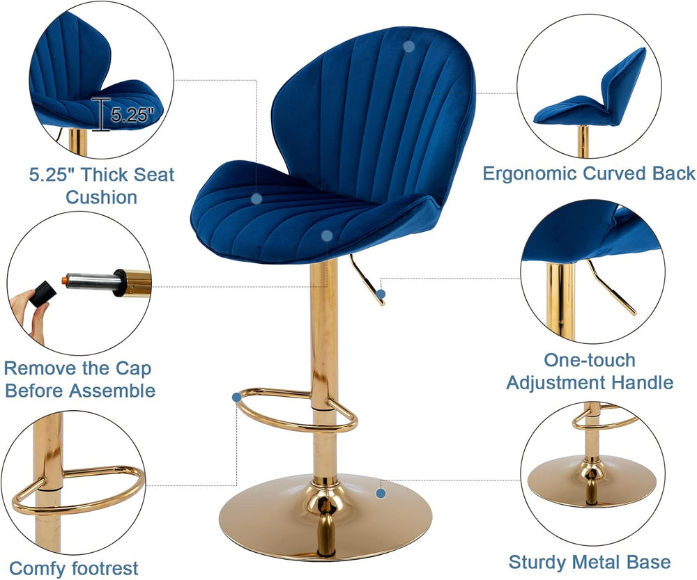 Shunzhi Modern Swivel Bar Stools Set of 2, Adjustable Barstools, Blue