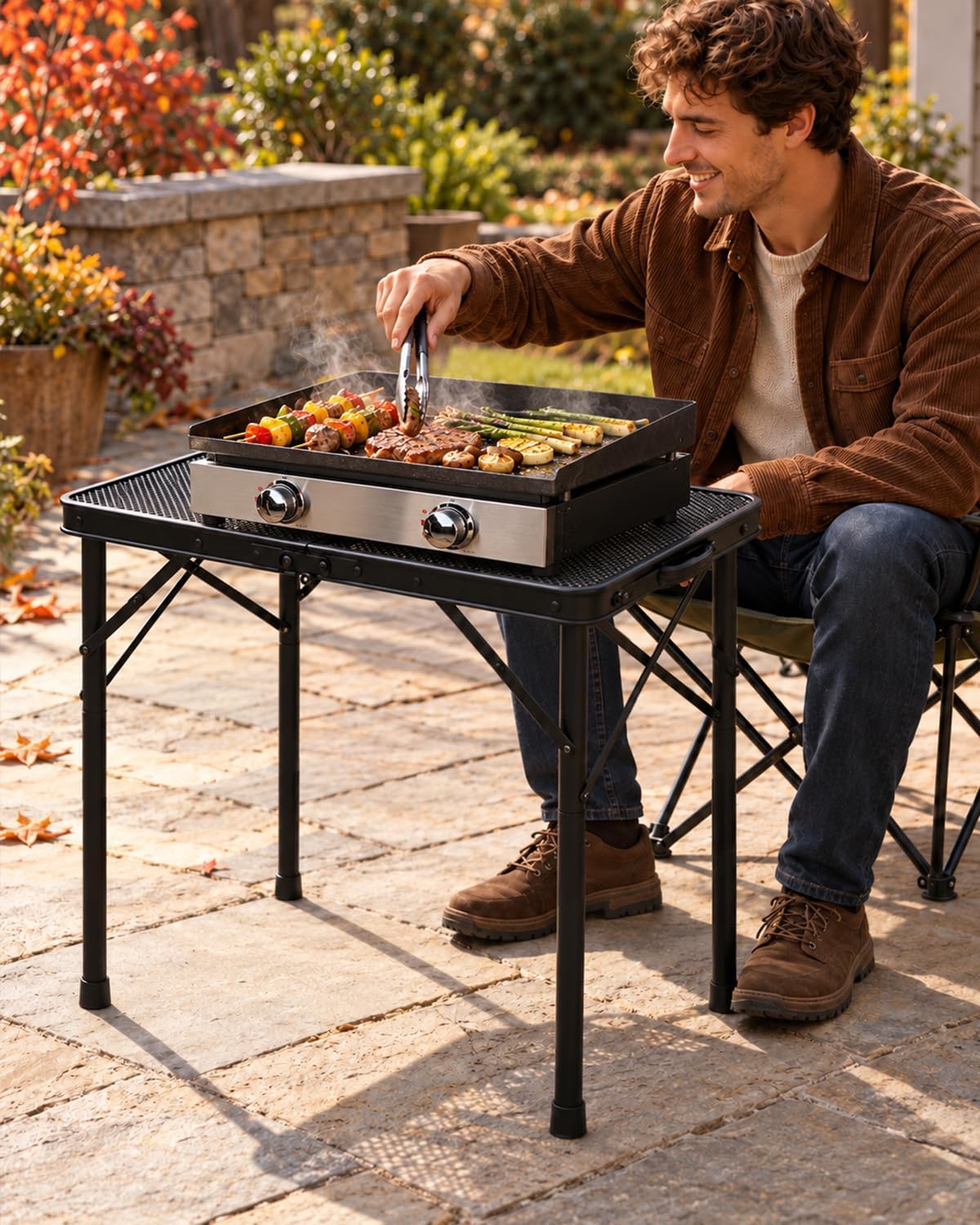 2 Ft Folding Camping Table, Adjustable Height 10.6-22 in, Small Grill Table