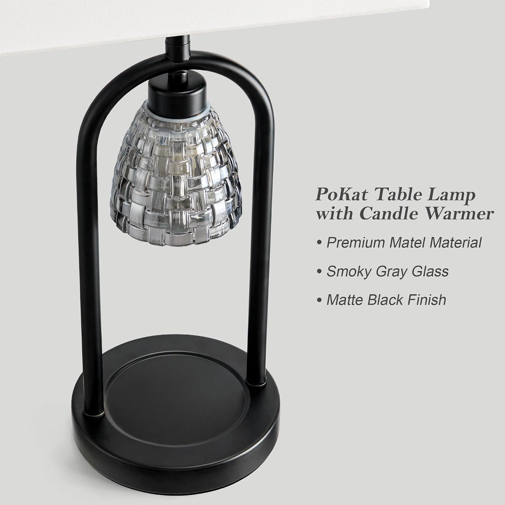 PoKat 22'' Modern Table Lamp with Candle Warmer for Bedroom, Matte Black