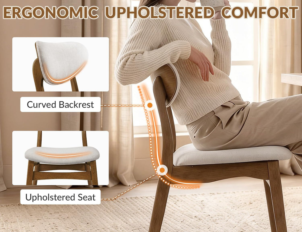 Wooden Dining Chairs Set of 2 - Farmhouse Fabric Upholstered Kitchen Chairs w...
