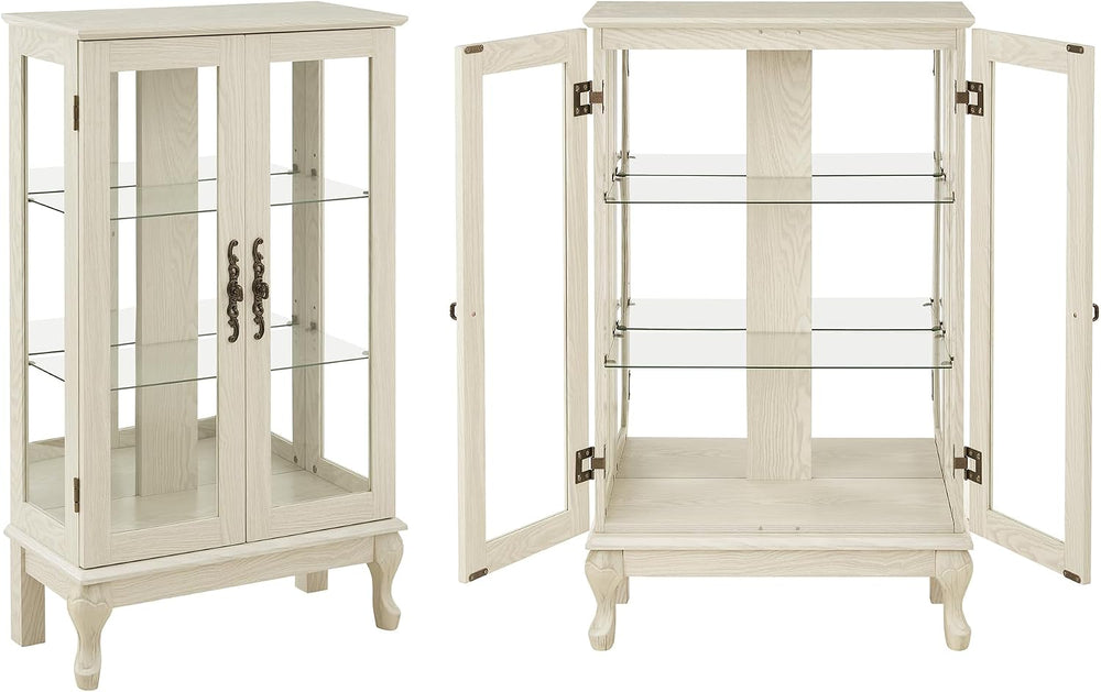 43"H Lighted Display Curio Cabinet, 3-Tier Glass Accent Storage Cabinet ...