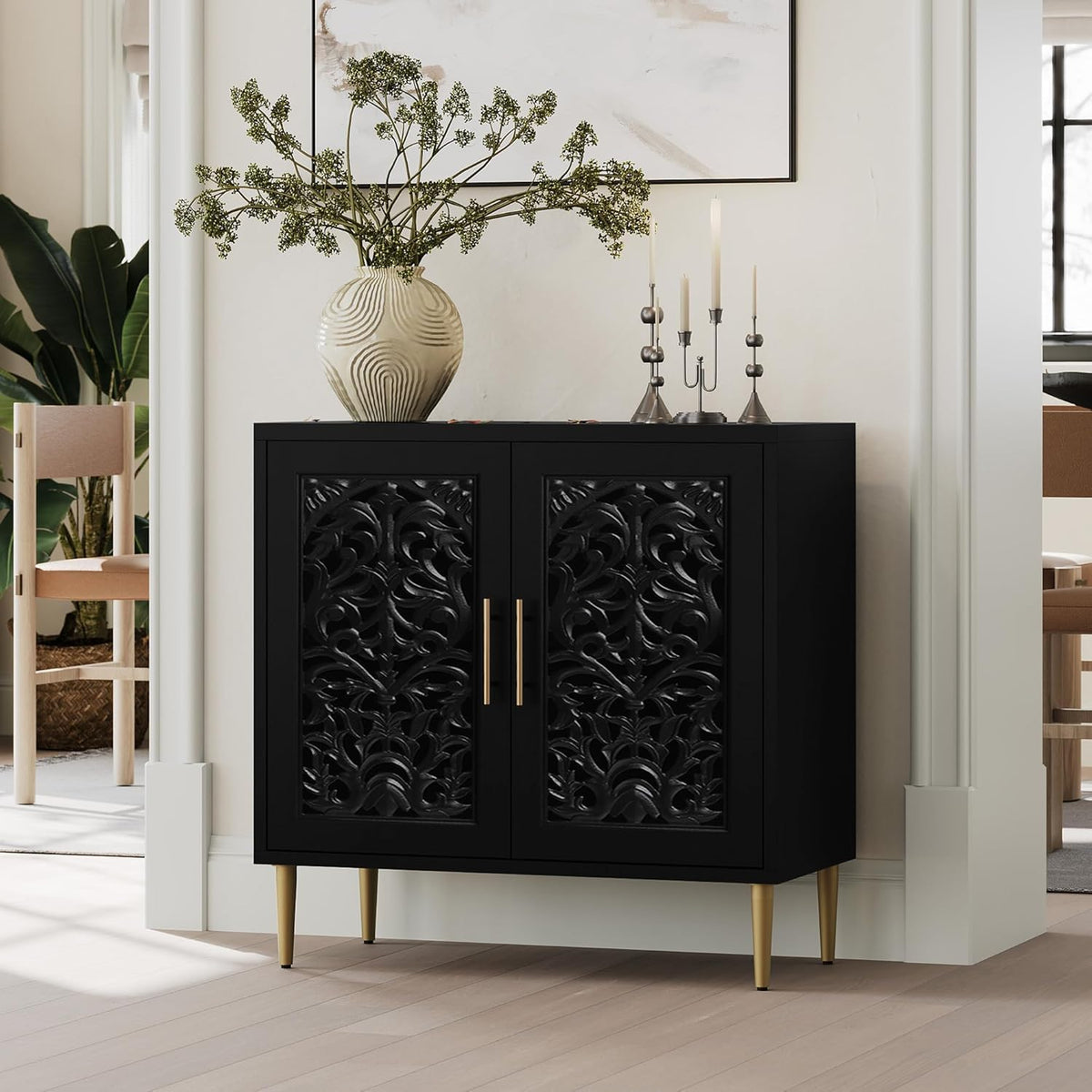 ARTPOWER Vintage Hollow Carving Accent Cabinet with 2 Doors for Living Room