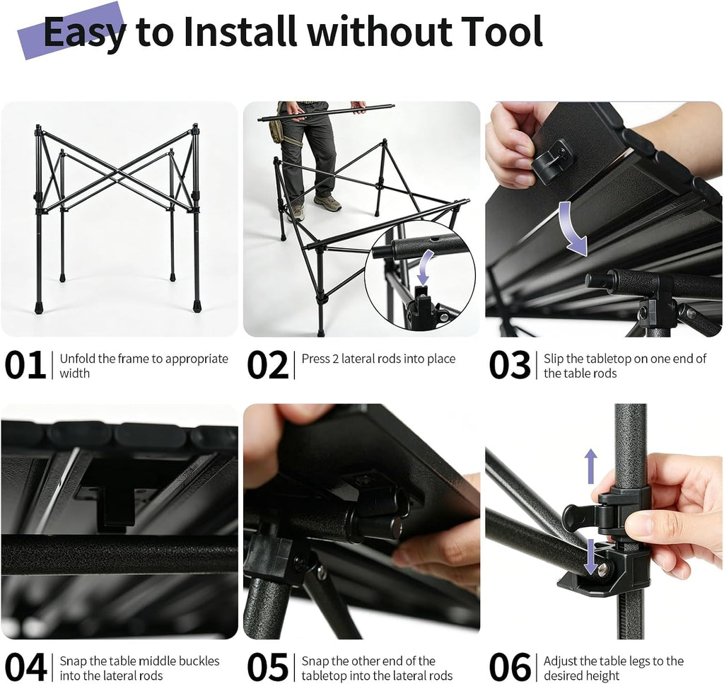 Byliable Square Camping Table Folding Adjustable Height Camp Table, Black