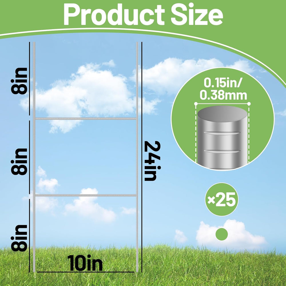 25 Pack Yard Sign Stakes, 24x10 Metal H-Stakes for Real Estate, Custom DIY Ou...