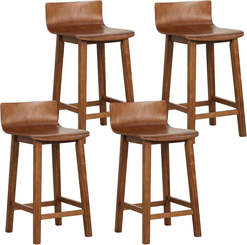 COSTWAY 24.5-inch Solid Wood Bar Stools Set of 4 for Kitchen Island, Brown