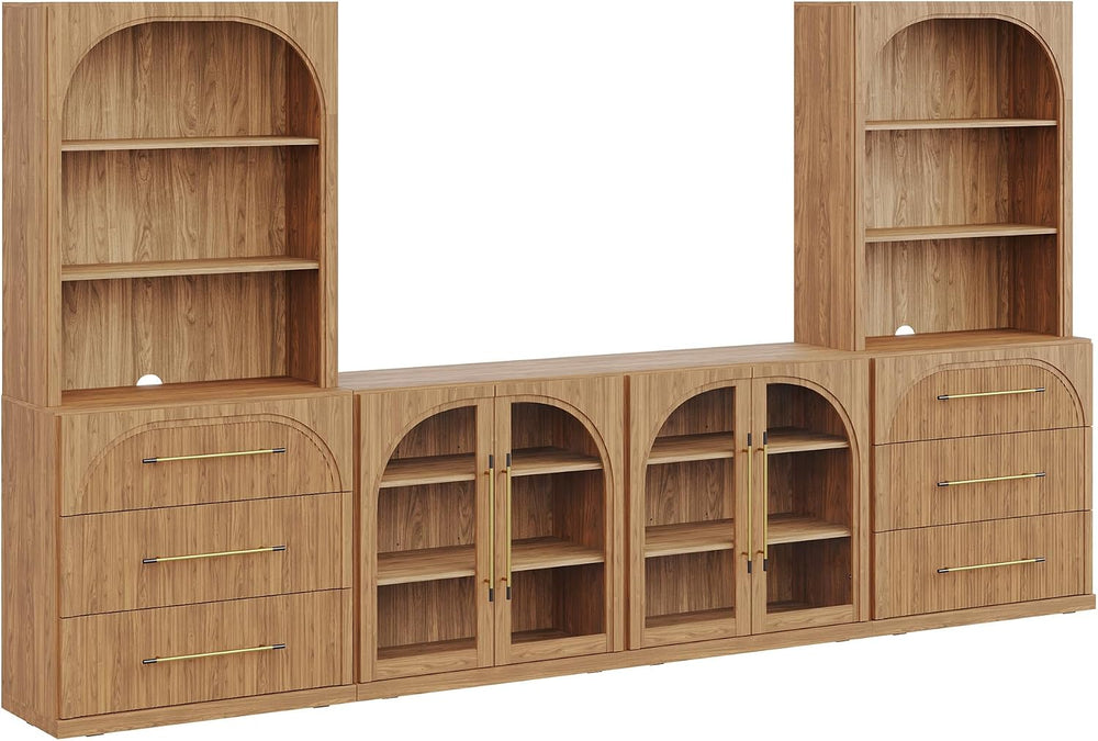 BELLEZE Jagger 130" Wall Unit 6-Piece Modular TV Stand - Camel
