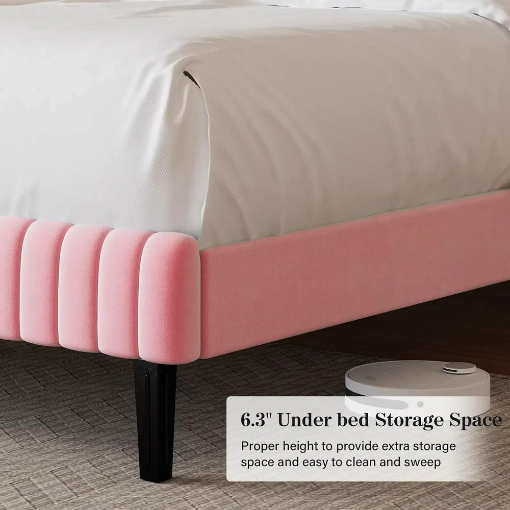BarnFurin King Upholstered Bed Frame, Adjustable Headboard, Pink