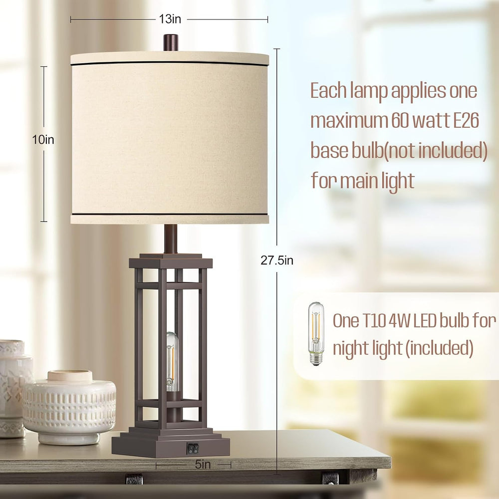 ROTTOGOON 27.5 Tall Farmhouse Table Lamps with USB C + USB A Charge Ports, Ru...