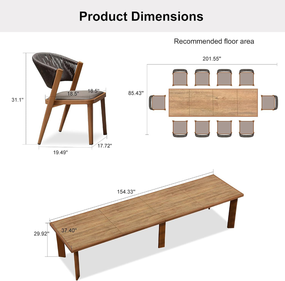 PURPLE LEAF Outdoor Dining Set for 12 with HPL Table and Chairs Deep Teak