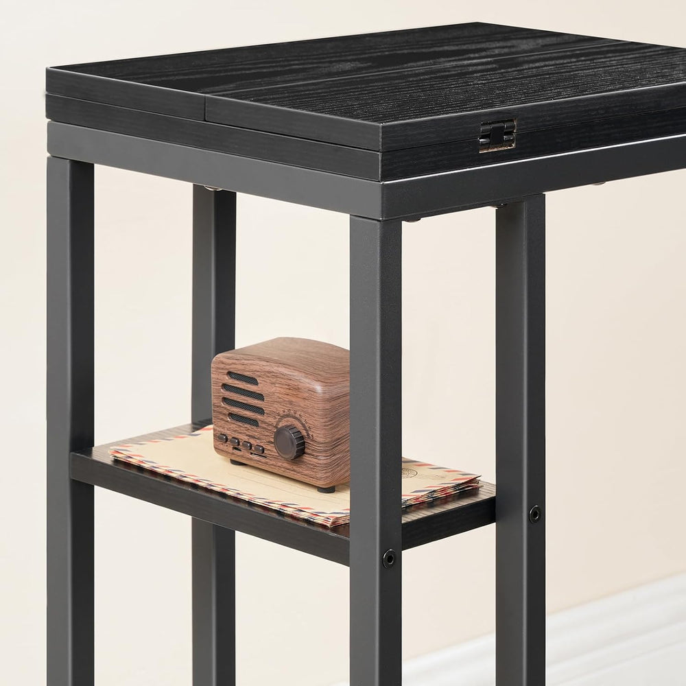HOOBRO Foldable C Shaped End Table, C Shaped Side Table with Storage Shelf