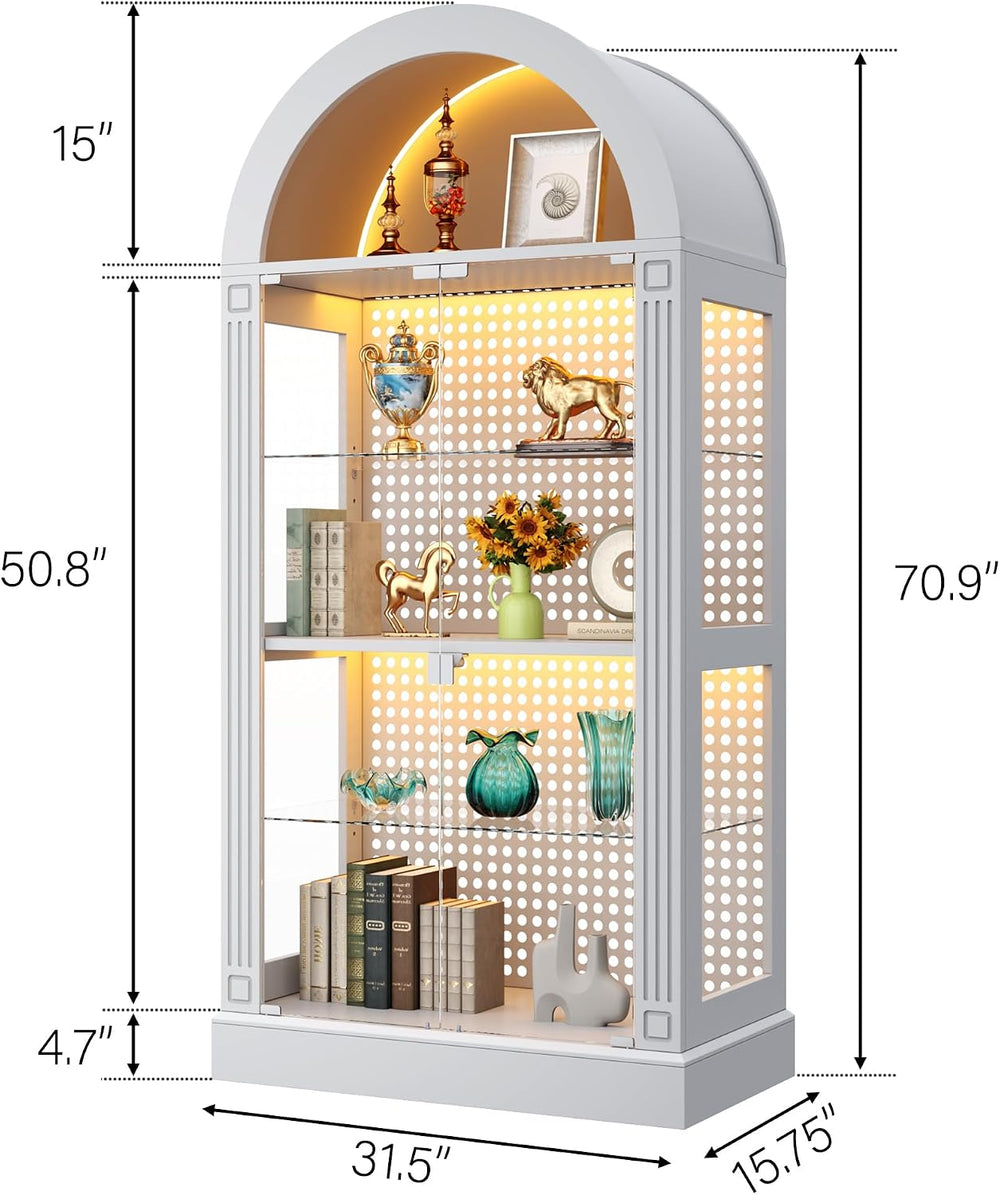 kepptory 71" Arched Display Cabinet with Glass Doors and LED