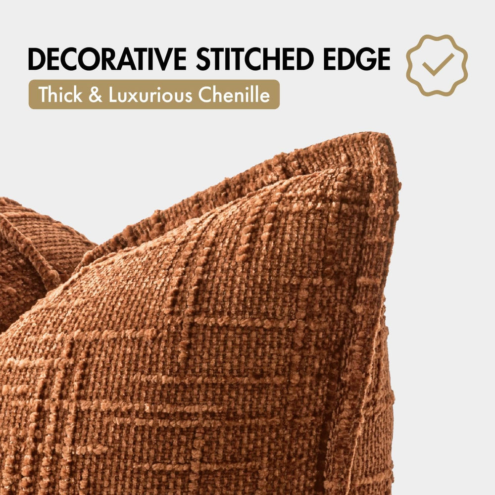 MIULEE Slubby Textured Decorative Fall Euro Throw Pillow Covers Rust 24x24