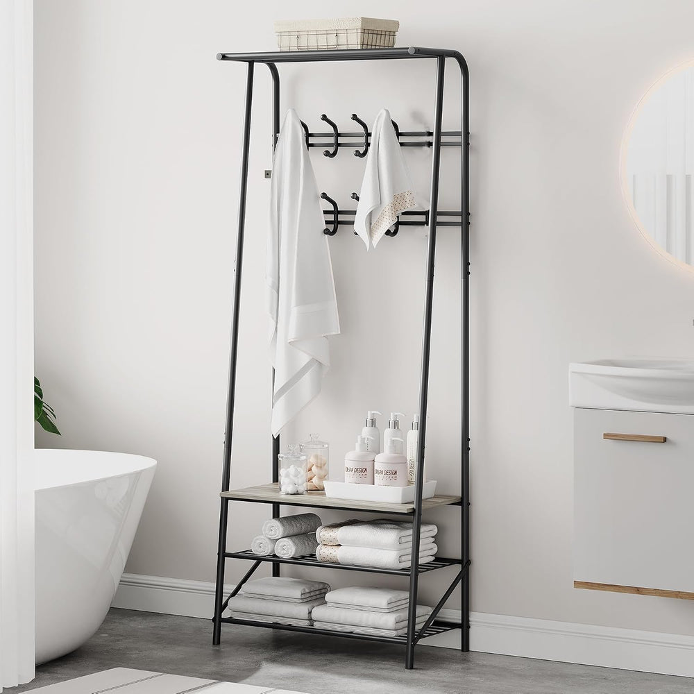 Amyove Coat Rack Shoe Bench with 8 Hooks, Hall Trees Entryway Bench with Stor...