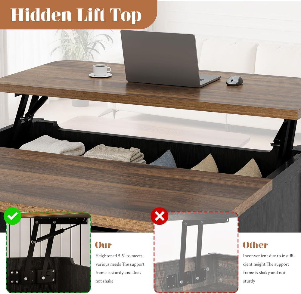 Decofy Lift Top Coffee Table with Storage Adjustable Shelves & Sliding Door