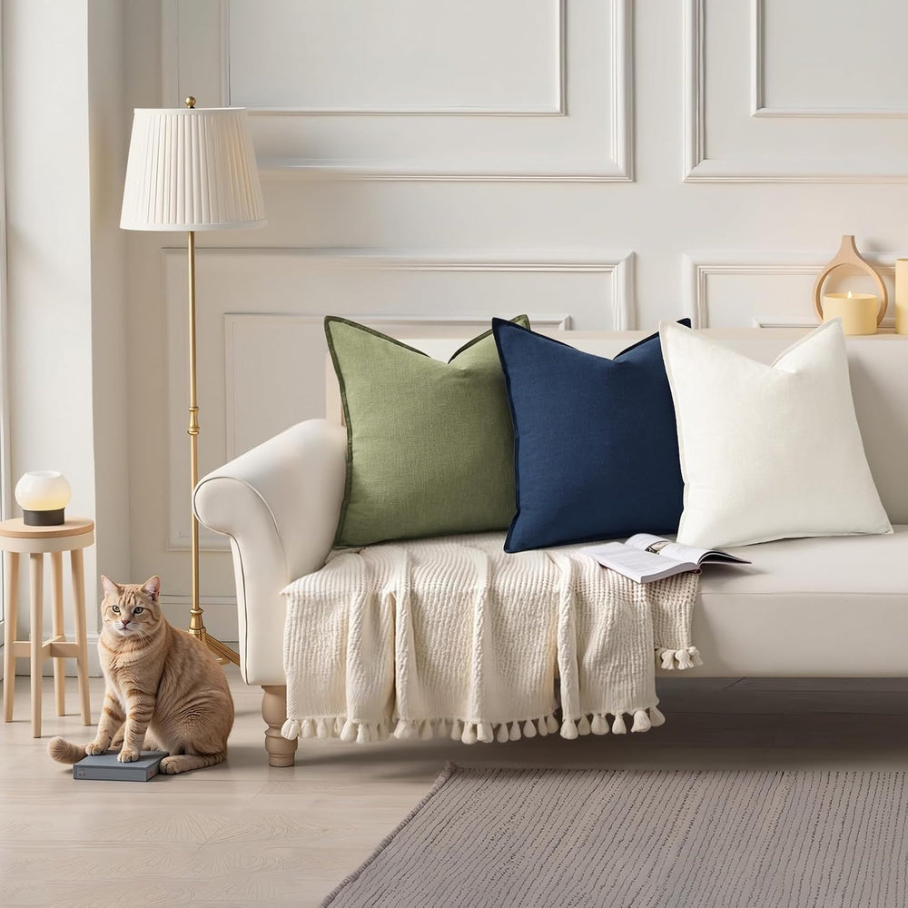 decorUhome Fall Navy Blue Linen Throw Pillow Covers 20x20 Set of 2