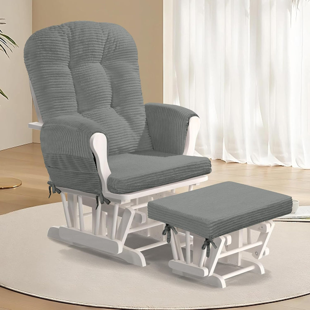 MABOZOO 5 PCS Corduroy Glider Rocker Replacement Cushions with Storage Side P...