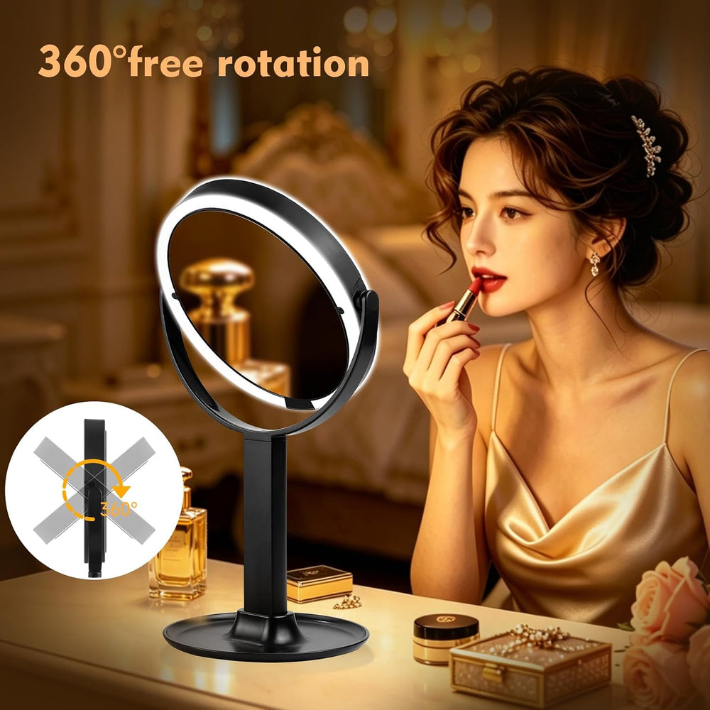 9" 2-Sided Makeup Magnifying Mirror with Lights, 1X+Interchangeable 10X/40X