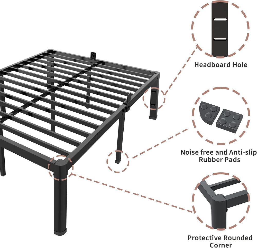 ROIL 20 Inch Queen Bed Frame with Rounded Corner & 4 Mattress Baffles