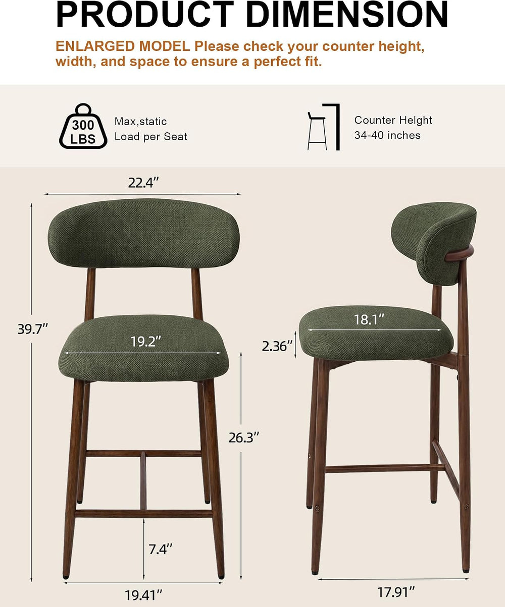 MOLENE Metal Bar Stools Set of 2, 26″ Counter Height Bar Stools with Backs, M...