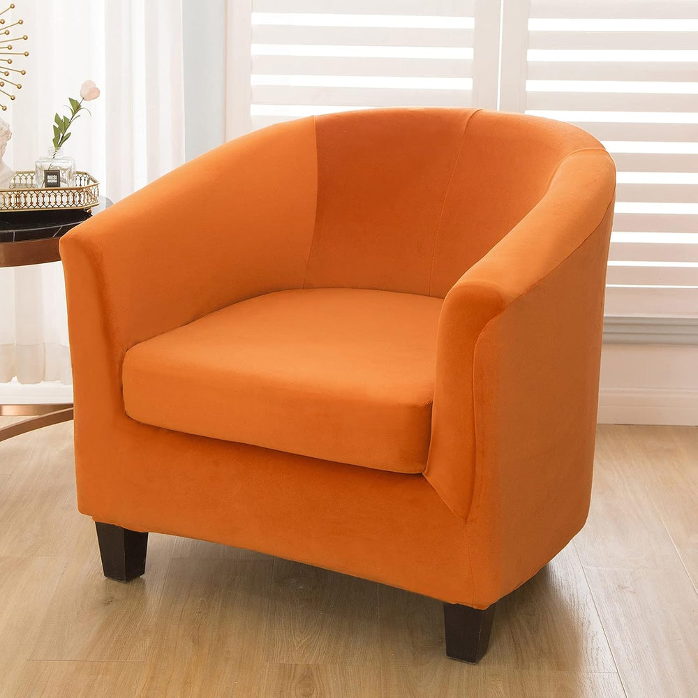 MIFXIN Tub Chair Slipcover 2-Piece Velvet Barrel Club Chair Covers with Cushi...